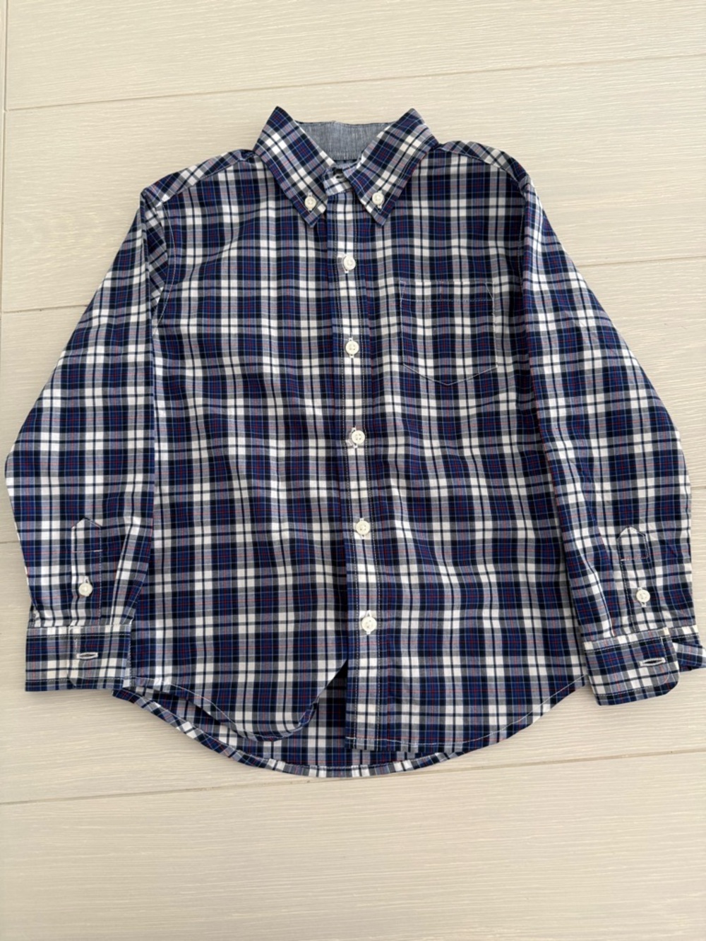 Janie and Jack Boys Plaid Button Down Shirt Size 4 Blue Red Classic